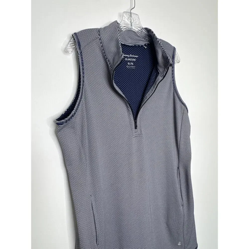 Tommy Bahama IslandZone Sleeveless Zip Polo Top XL Striped Activewear